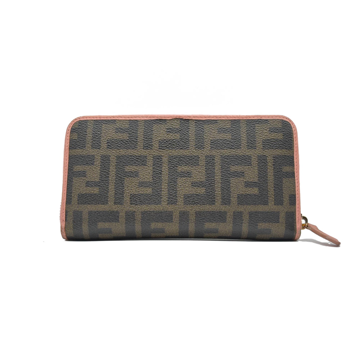 $790 Fendi Zucca Canvas Zip Around Long Wallet Black Brown CONSIGNMENT