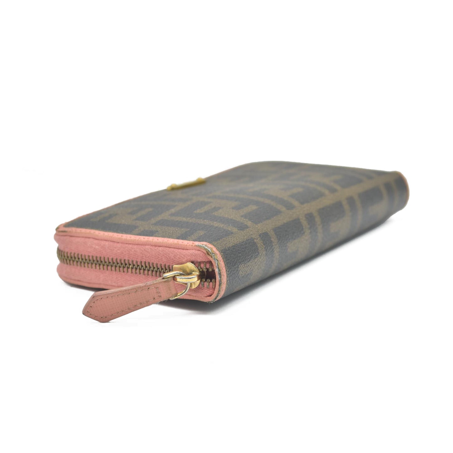 $790 Fendi Zucca Canvas Zip Around Long Wallet Black Brown CONSIGNMENT