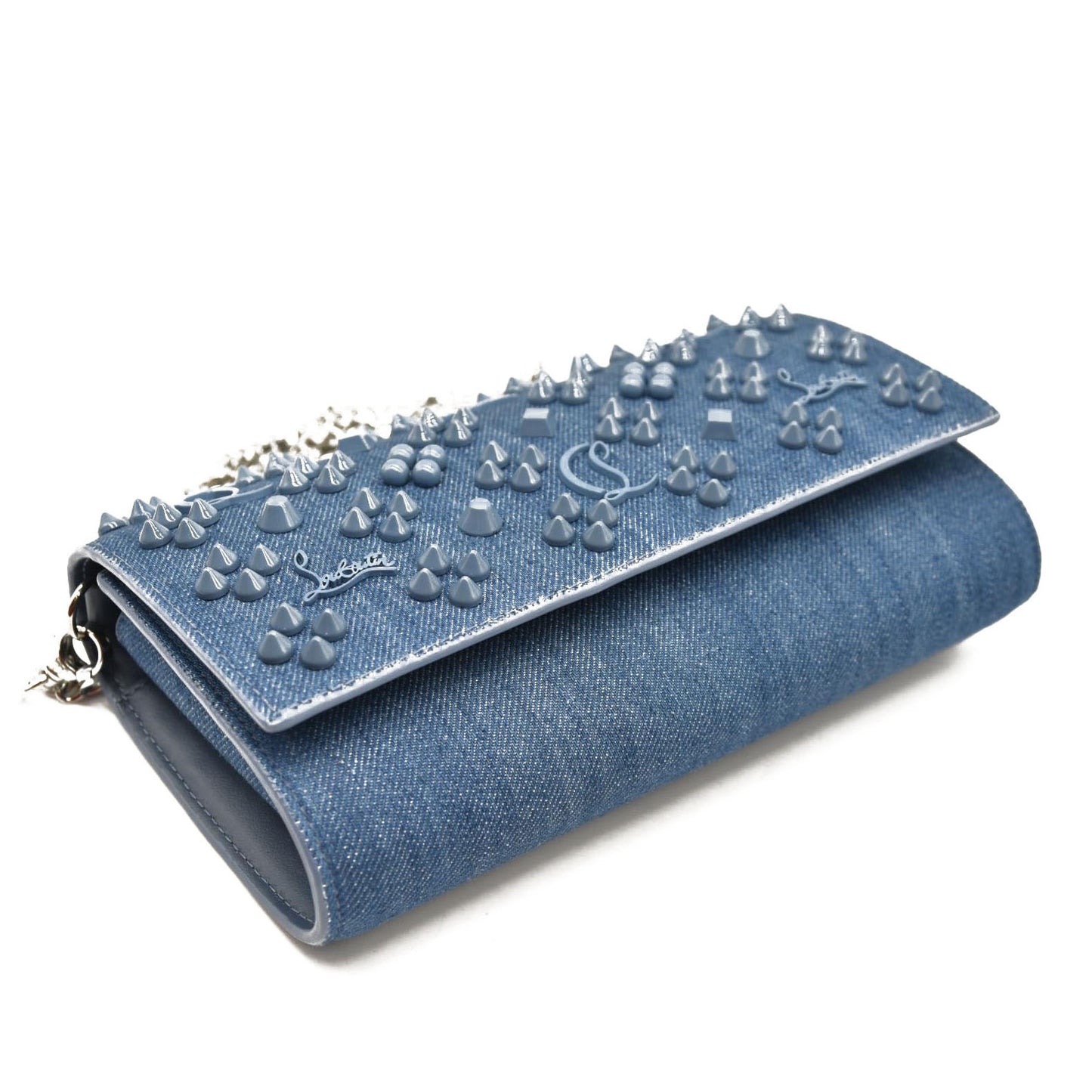 Christian Louboutin Calfskin Spikes Loubinthesky Paloma Clutch Blue Jean