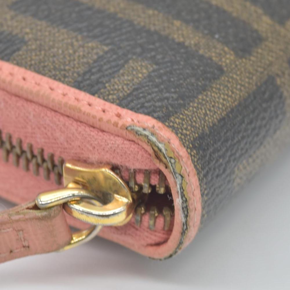 $790 Fendi Zucca Canvas Zip Around Long Wallet Black Brown CONSIGNMENT