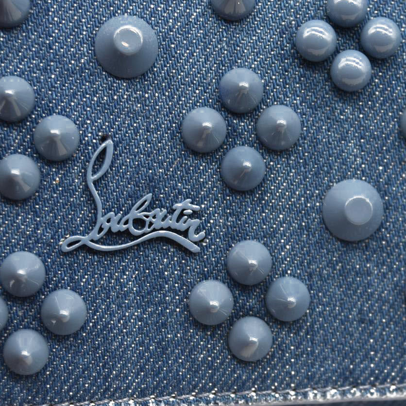 Christian Louboutin Calfskin Spikes Loubinthesky Paloma Clutch Blue Jean