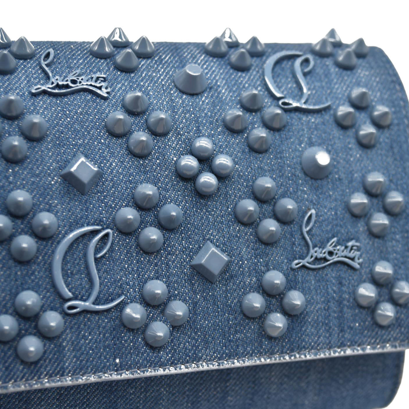 Christian Louboutin Calfskin Spikes Loubinthesky Paloma Clutch Blue Jean