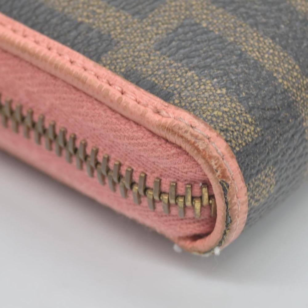 $790 Fendi Zucca Canvas Zip Around Long Wallet Black Brown CONSIGNMENT