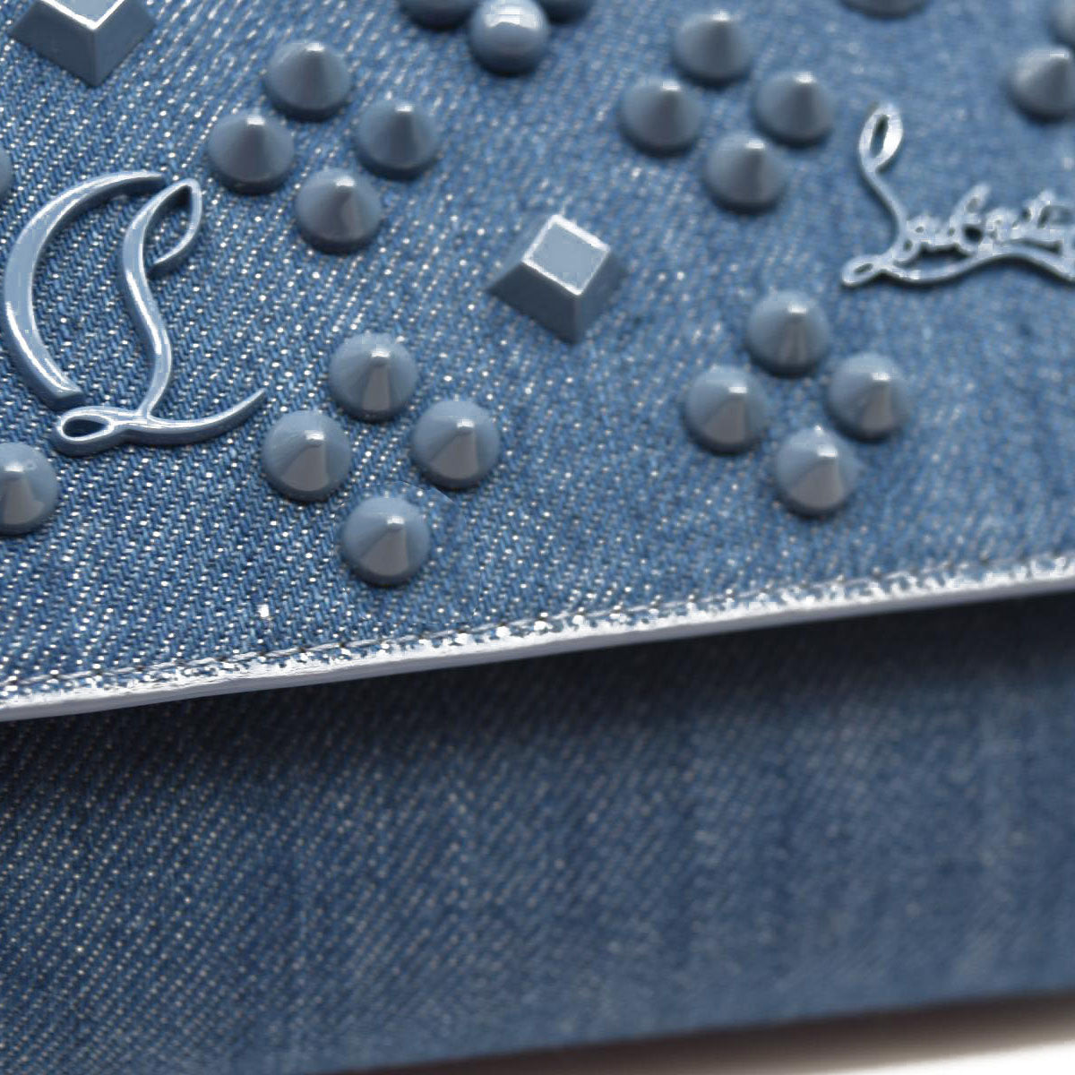 Christian Louboutin Calfskin Spikes Loubinthesky Paloma Clutch Blue Jean
