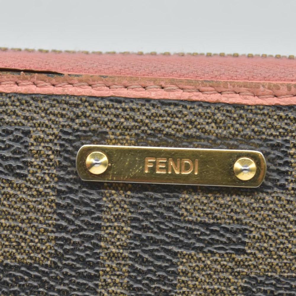 $790 Fendi Zucca Canvas Zip Around Long Wallet Black Brown CONSIGNMENT