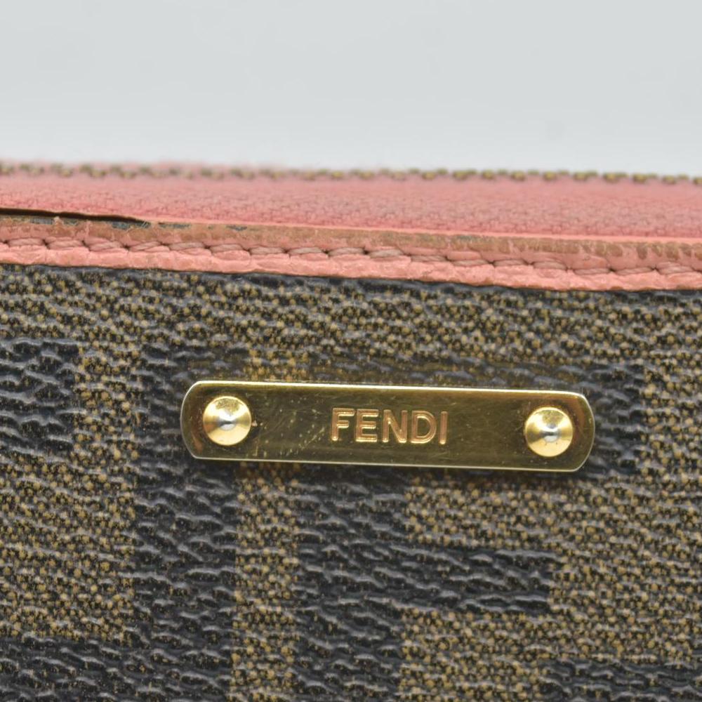 $790 Fendi Zucca Canvas Zip Around Long Wallet Black Brown CONSIGNMENT