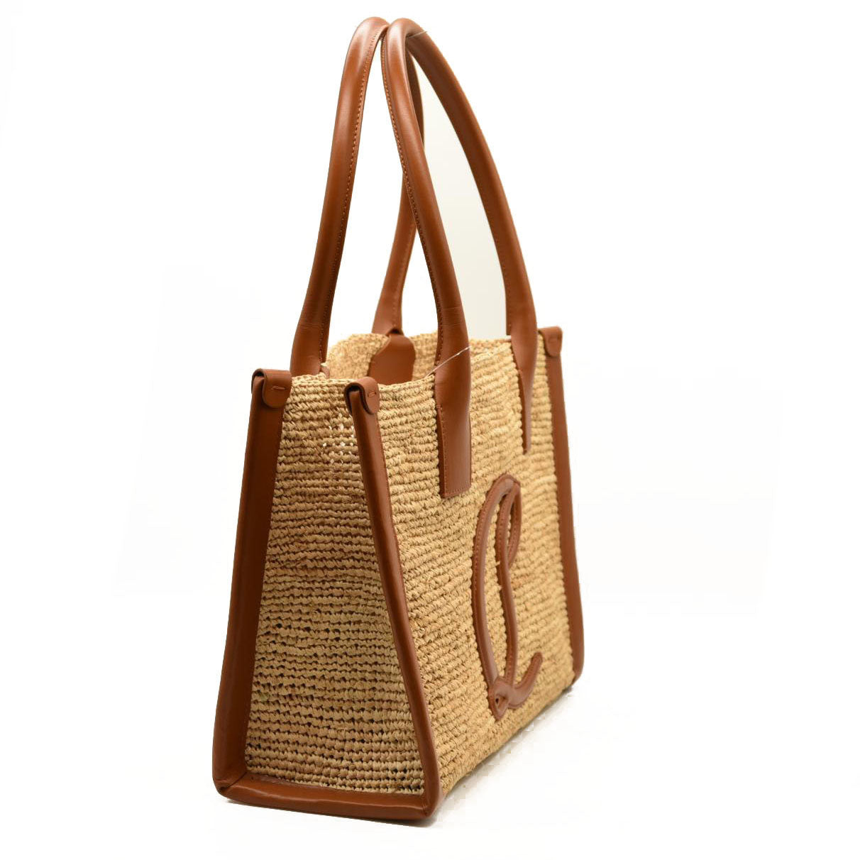 Christian Louboutin Small Raffia Calfskin By My Side Tote Natural Cuoio