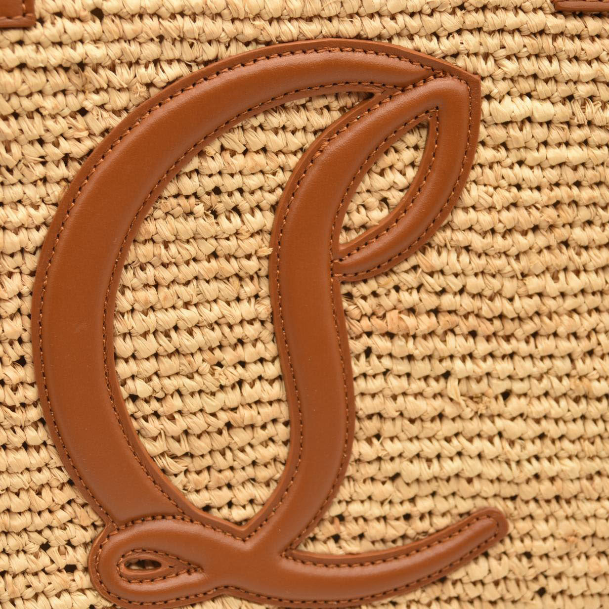 Christian Louboutin Small Raffia Calfskin By My Side Tote Natural Cuoio