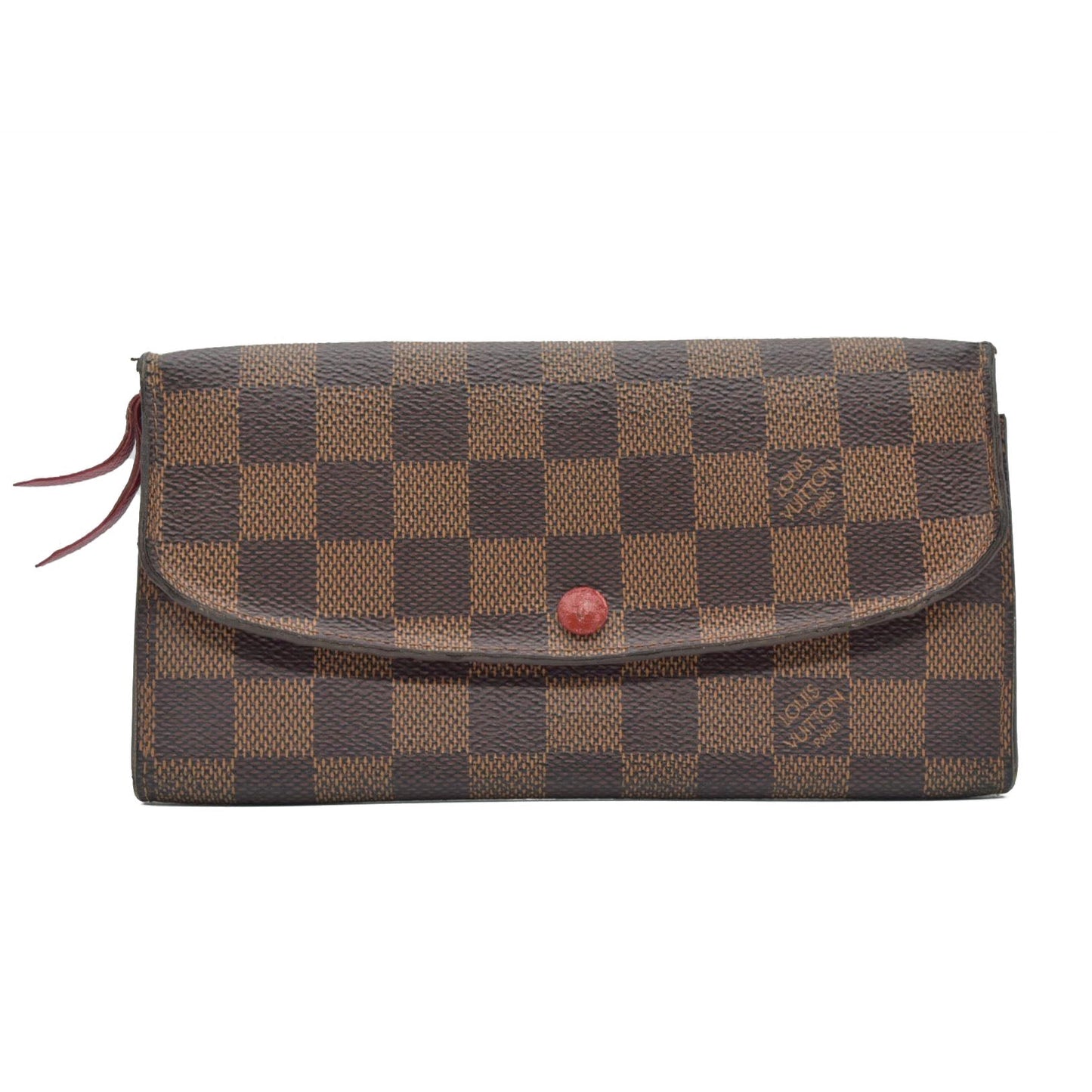 $615 2016 Louis Vuitton Damier Ebene Emilie Wallet Red CONSIGNMENT TA1196