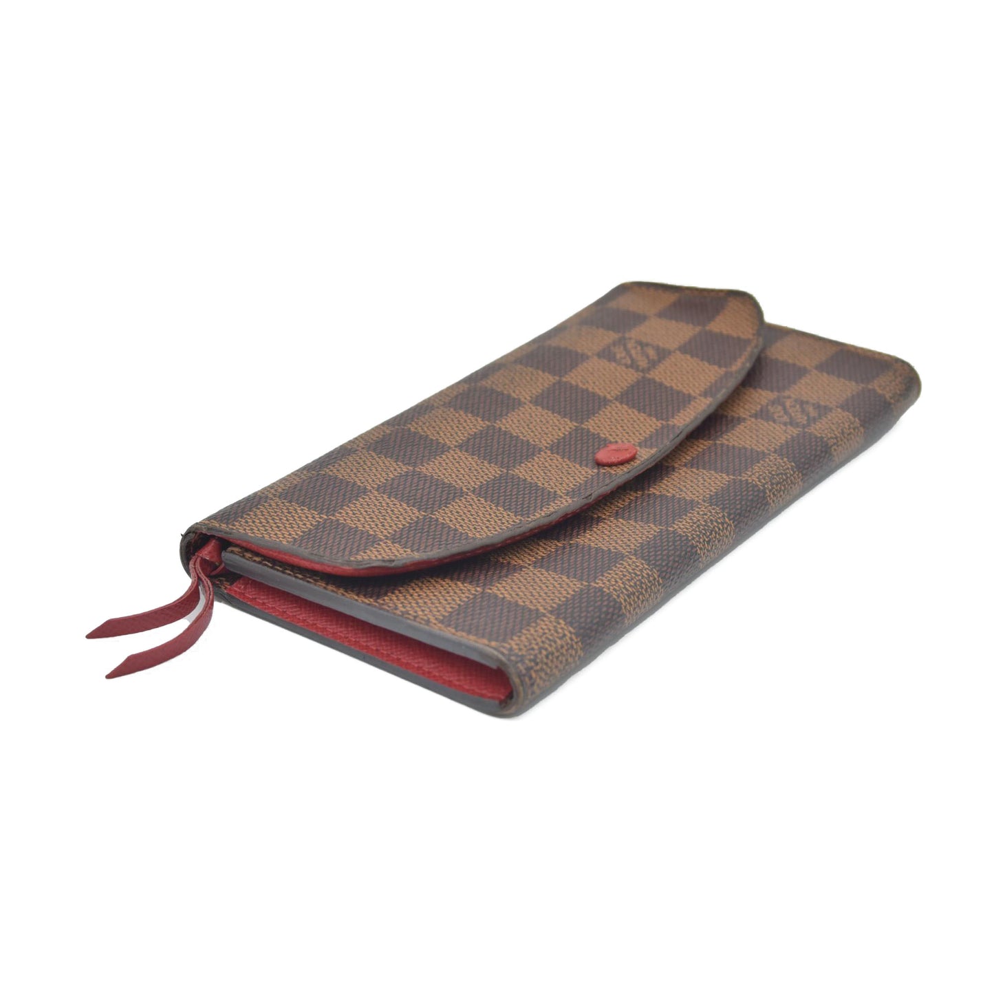 $615 2016 Louis Vuitton Damier Ebene Emilie Wallet Red CONSIGNMENT TA1196