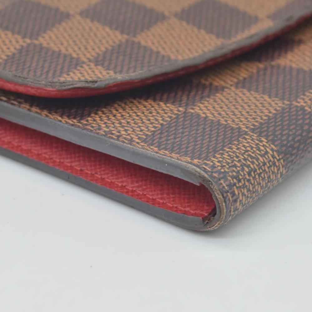 $615 2016 Louis Vuitton Damier Ebene Emilie Wallet Red CONSIGNMENT TA1196