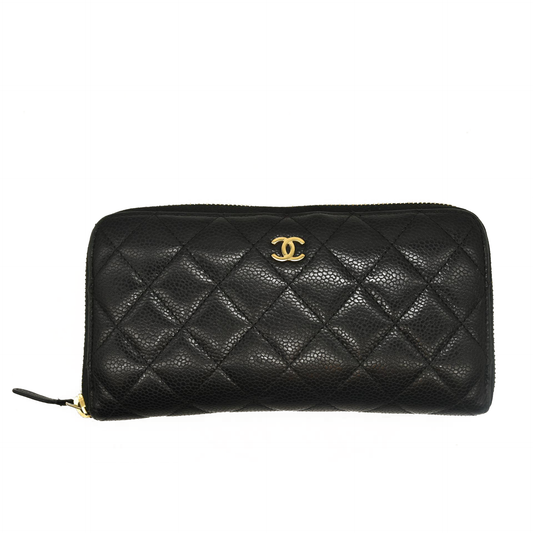 Chanel Caviar Quilted Large Gusset Zip Around Wallet Black