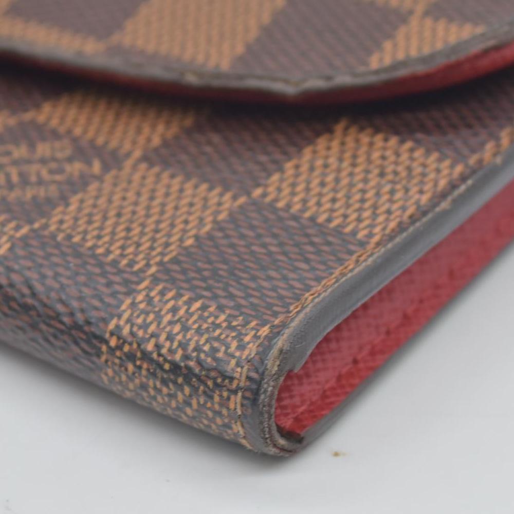 $615 2016 Louis Vuitton Damier Ebene Emilie Wallet Red CONSIGNMENT TA1196