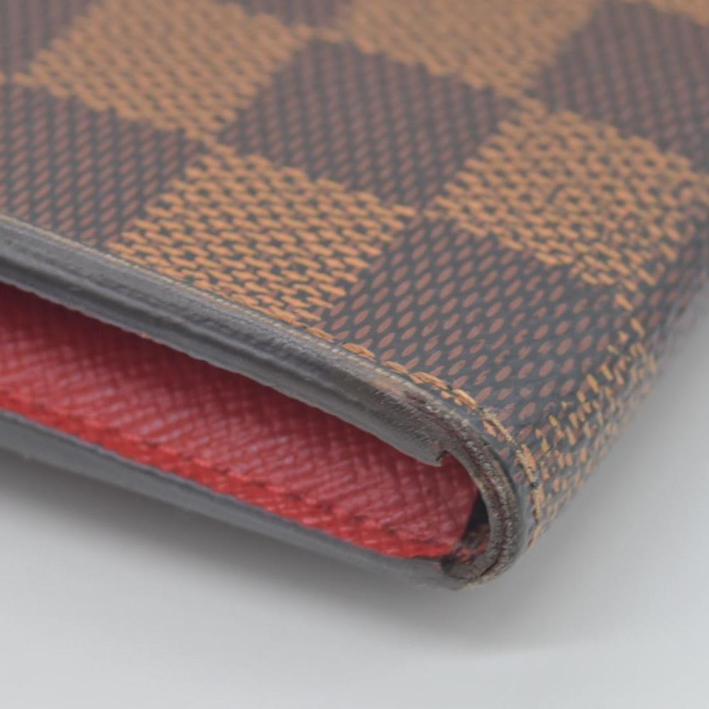 $615 2016 Louis Vuitton Damier Ebene Emilie Wallet Red CONSIGNMENT TA1196