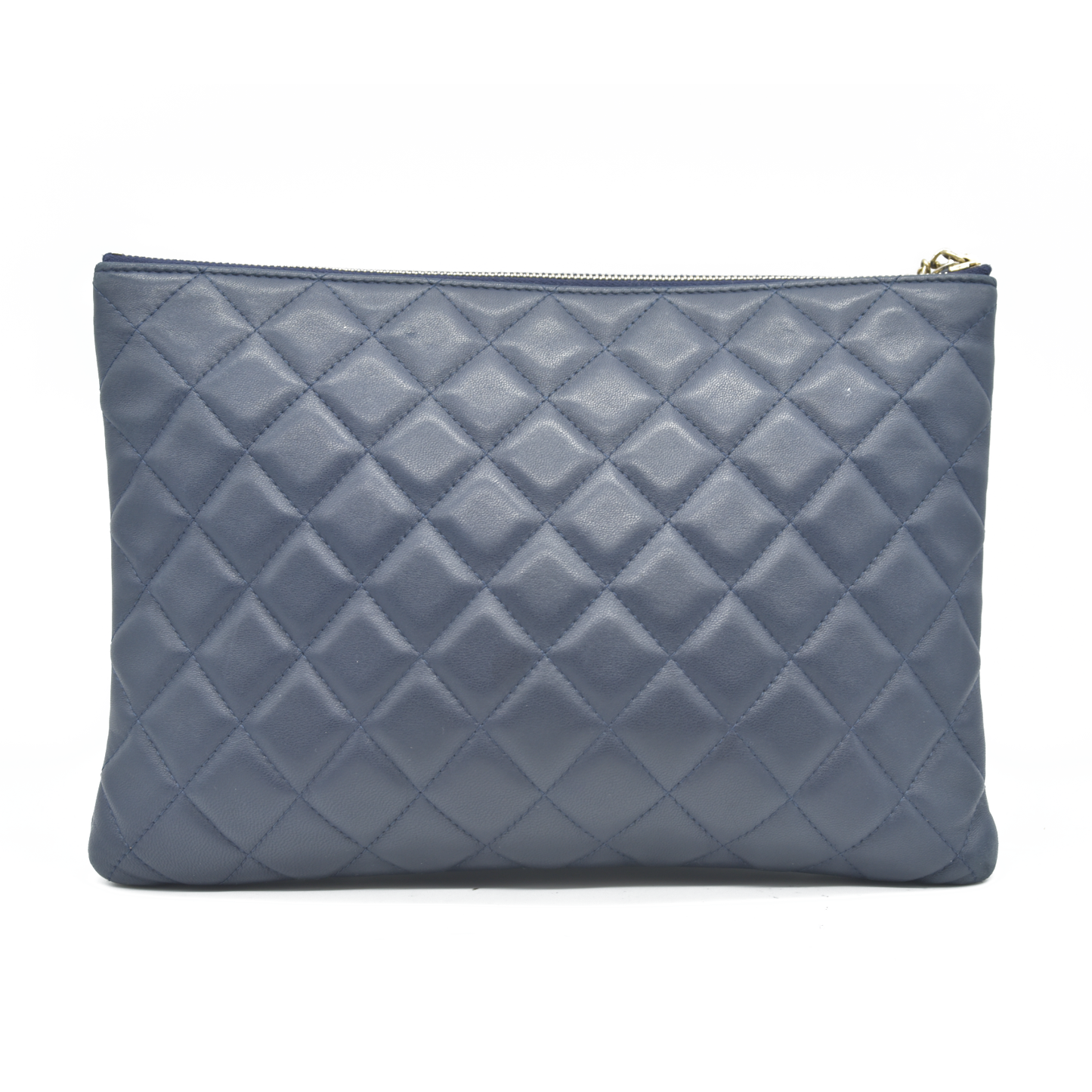 $1475 Chanel Navy Lambskin Classic Charm Decoration New Medium Clutch