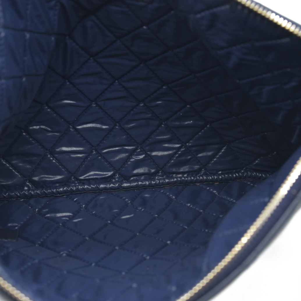 $1475 Chanel Navy Lambskin Classic Charm Decoration New Medium Clutch