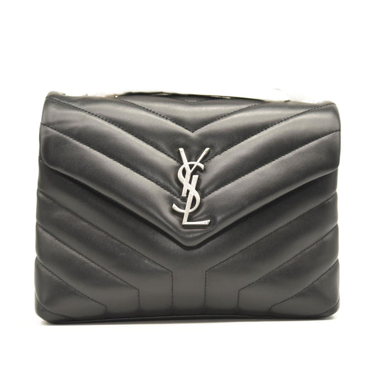 NEW SAINT LAURENT Calfskin Y Quilted Monogram Small Loulou Chain Satchel Black