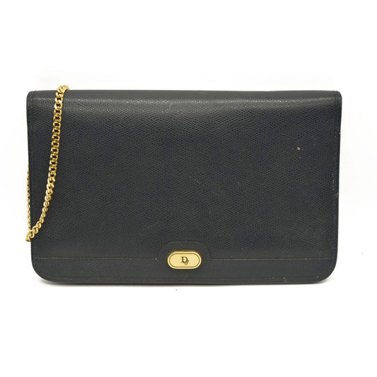 Christian Dior Honeycomb Canvas Chain Shoulder Bag Navy