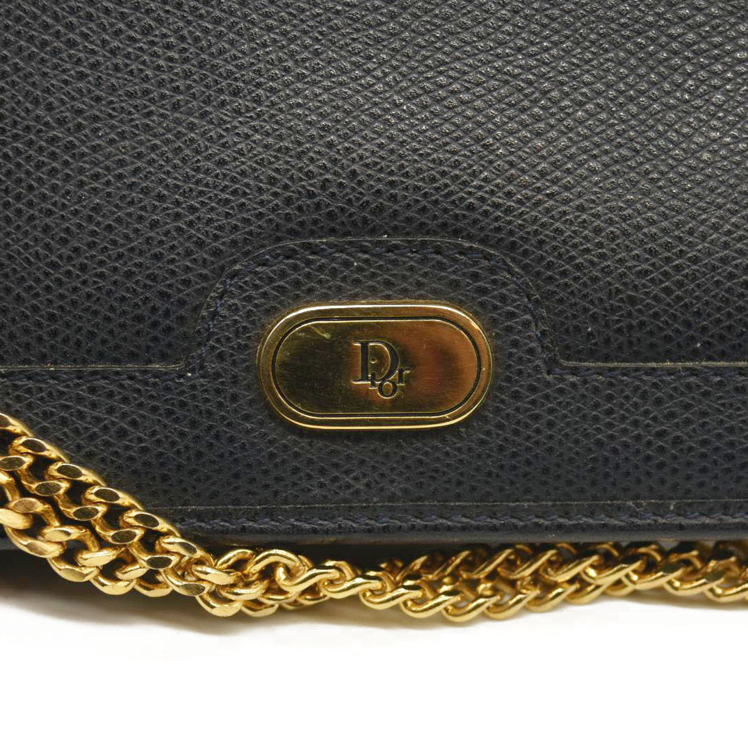 Christian Dior Honeycomb Canvas Chain Shoulder Bag Navy