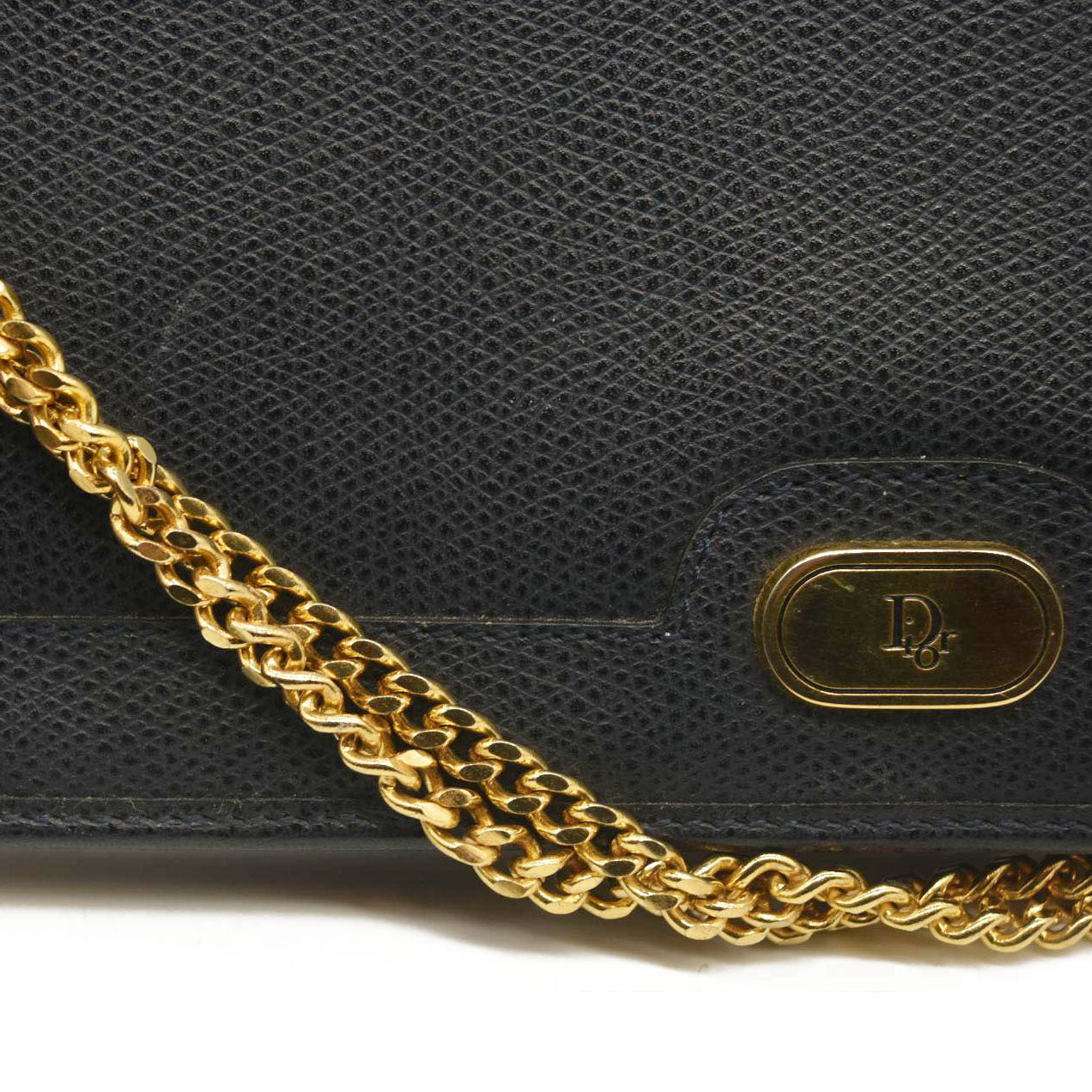 Christian Dior Honeycomb Canvas Chain Shoulder Bag Navy