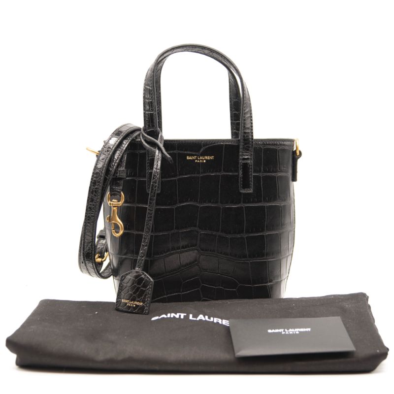 NEW Saint Laurent Mini Toy Shopping Tote Monogram Croc Black