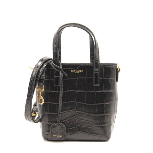 NEW Saint Laurent Mini Toy Shopping Tote Monogram Croc Black