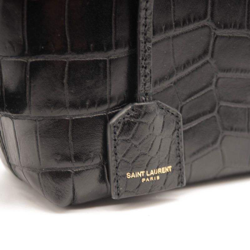 NEW Saint Laurent Mini Toy Shopping Tote Monogram Croc Black