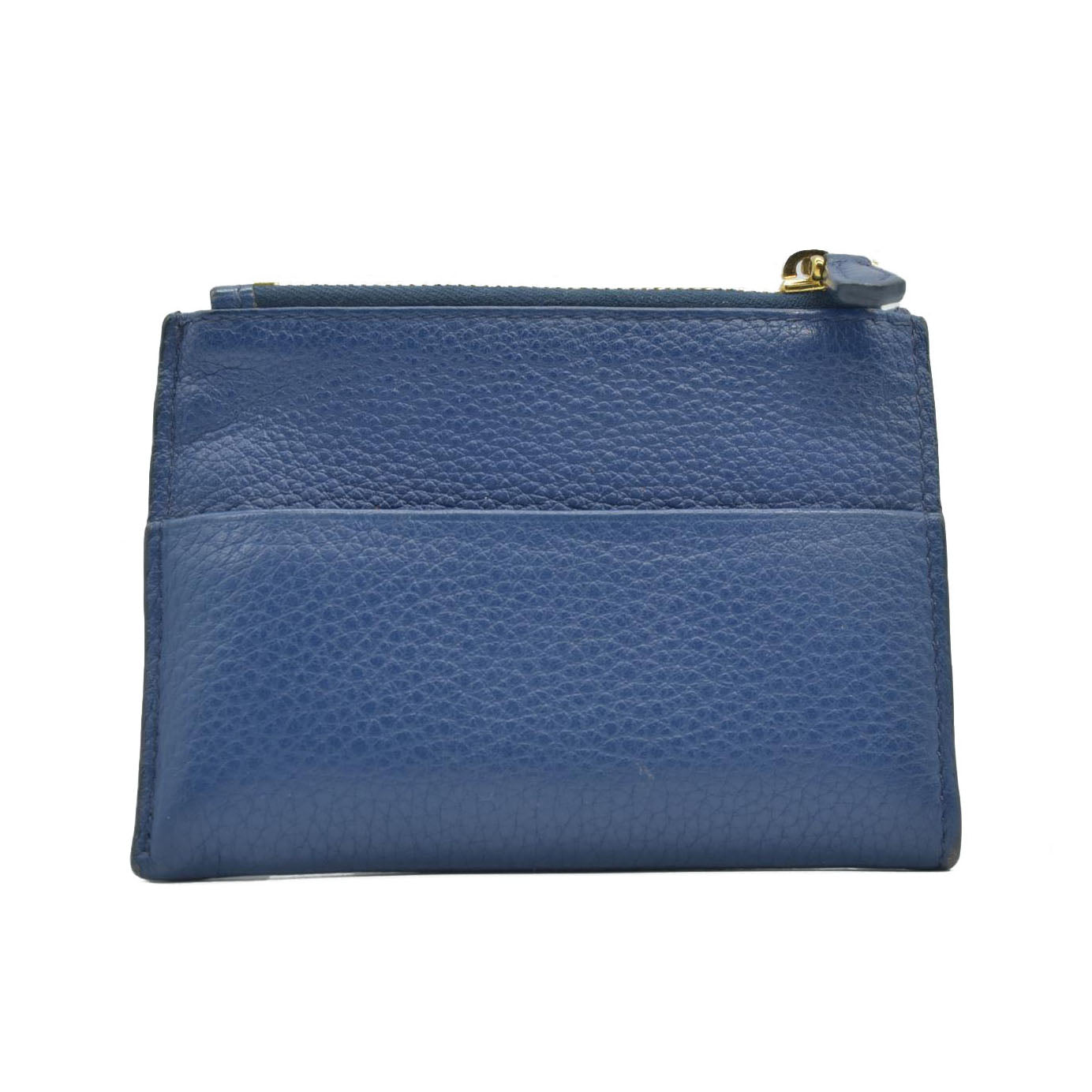 $725 Prada Zip Card Holder Pebbled Leather Blue CONSIGNMENT