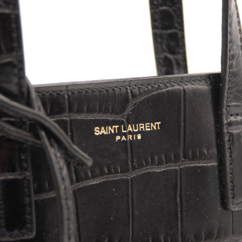 NEW Saint Laurent Mini Toy Shopping Tote Monogram Croc Black