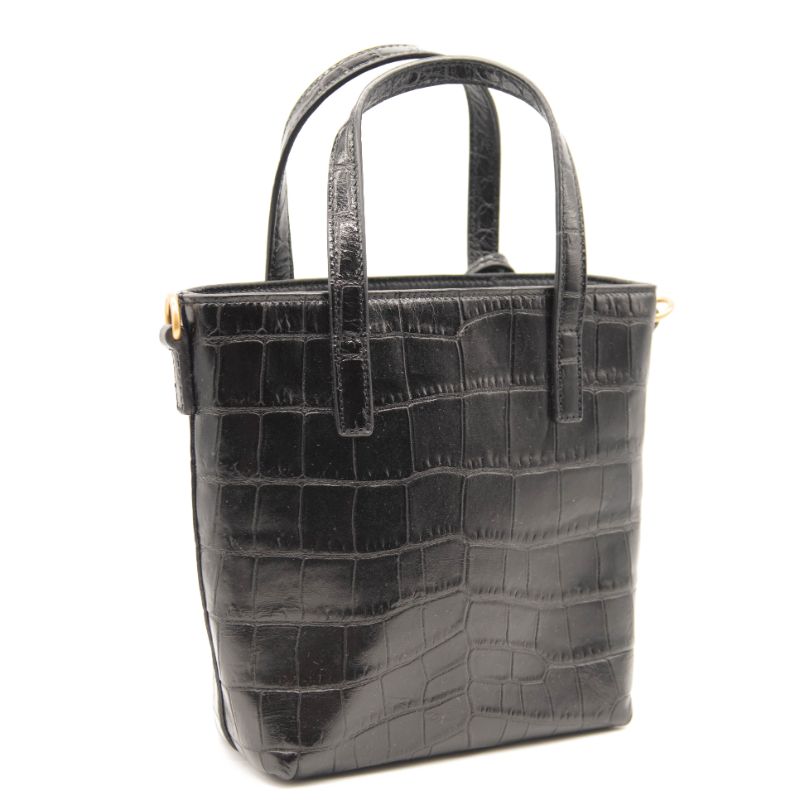 NEW Saint Laurent Mini Toy Shopping Tote Monogram Croc Black