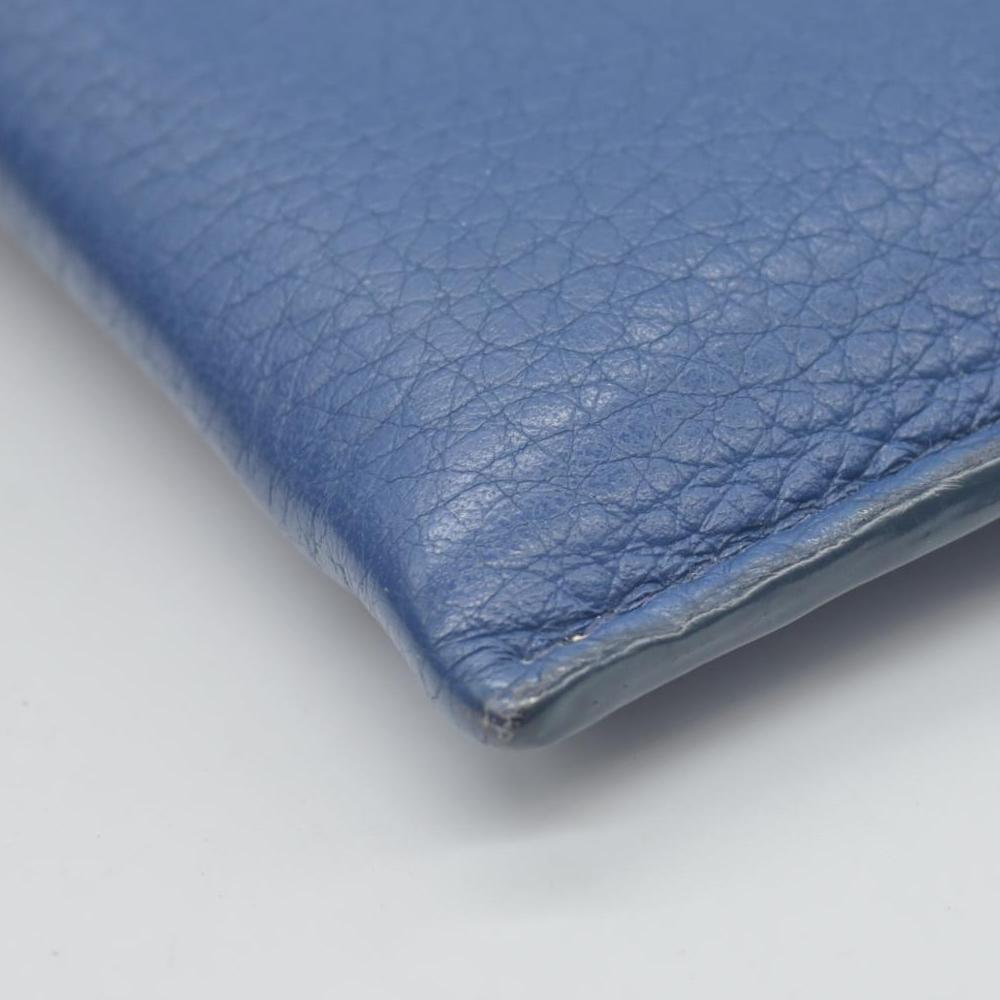 $725 Prada Zip Card Holder Pebbled Leather Blue CONSIGNMENT