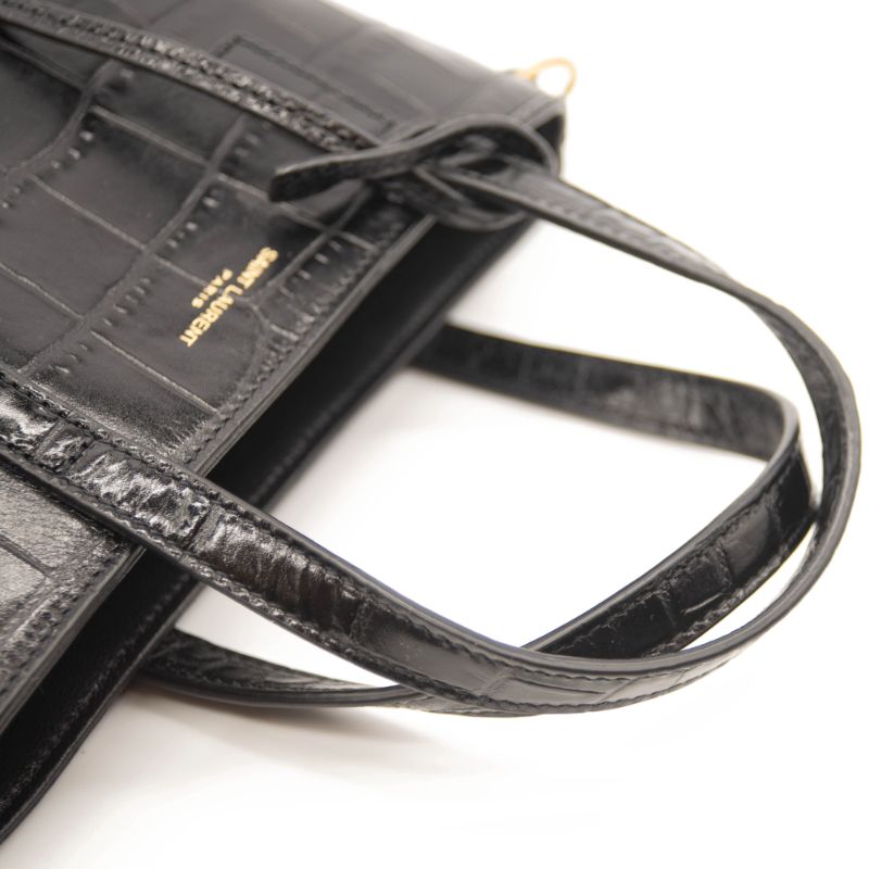 NEW Saint Laurent Mini Toy Shopping Tote Monogram Croc Black