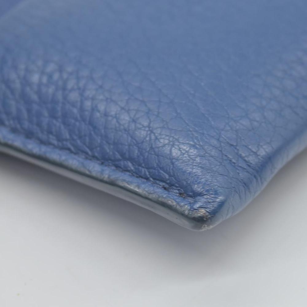 $725 Prada Zip Card Holder Pebbled Leather Blue CONSIGNMENT