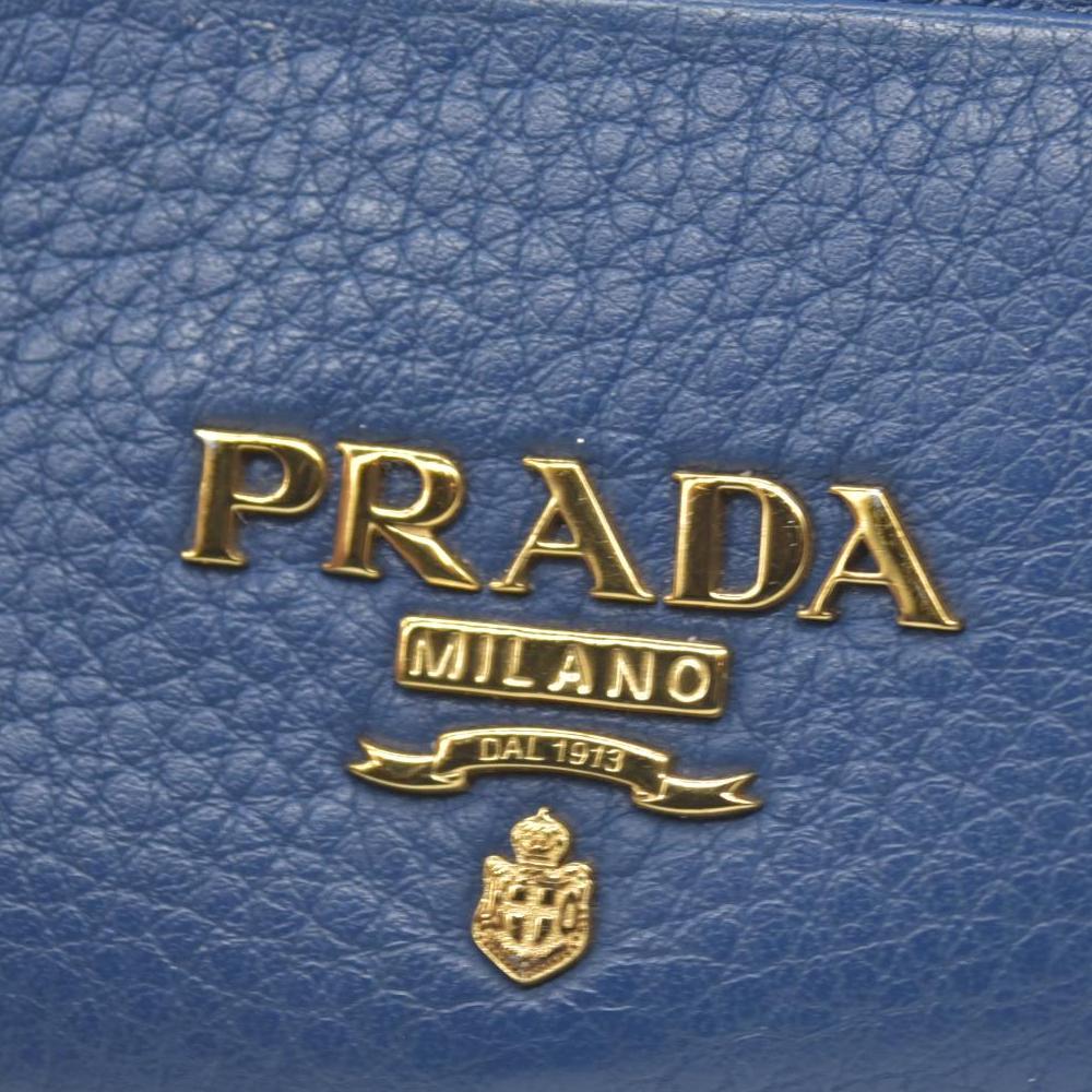 $725 Prada Zip Card Holder Pebbled Leather Blue CONSIGNMENT