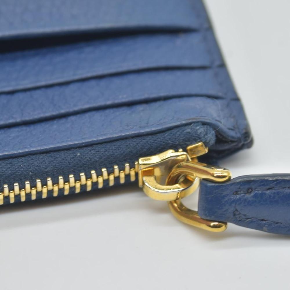 $725 Prada Zip Card Holder Pebbled Leather Blue CONSIGNMENT
