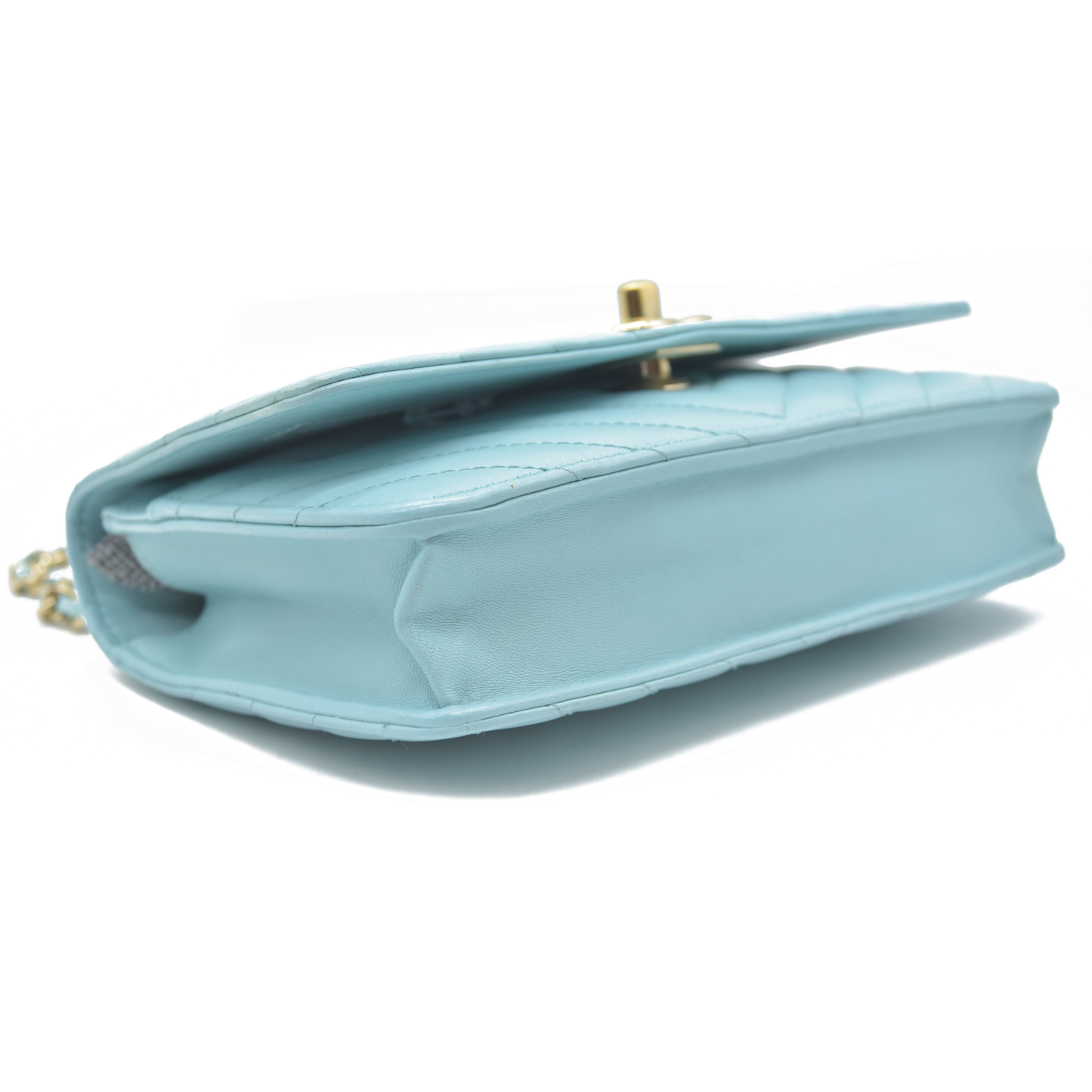 $3800 Chanel Trendy Chevron Wallet On A Chain Quilted Front Flap Turquoise 2019