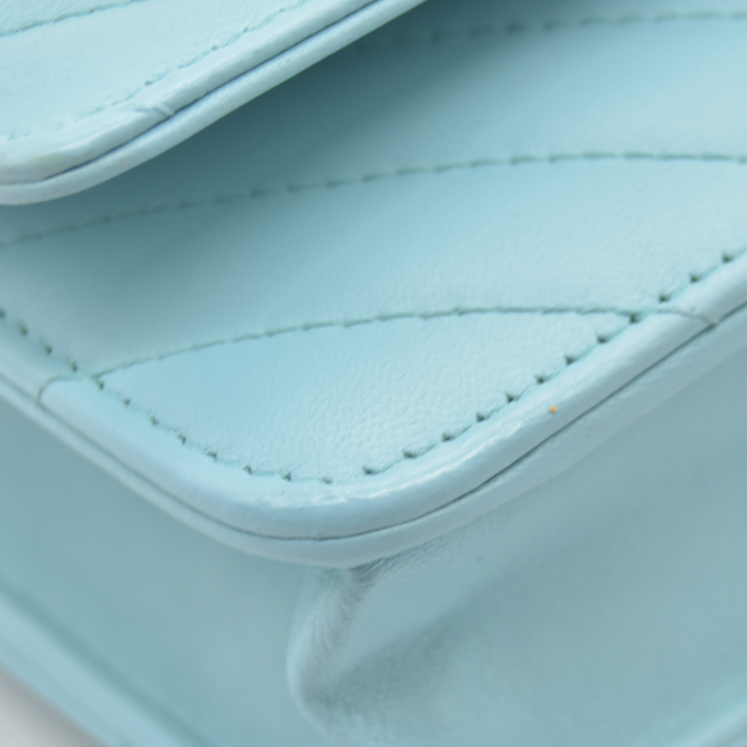 $3800 Chanel Trendy Chevron Wallet On A Chain Quilted Front Flap Turquoise 2019