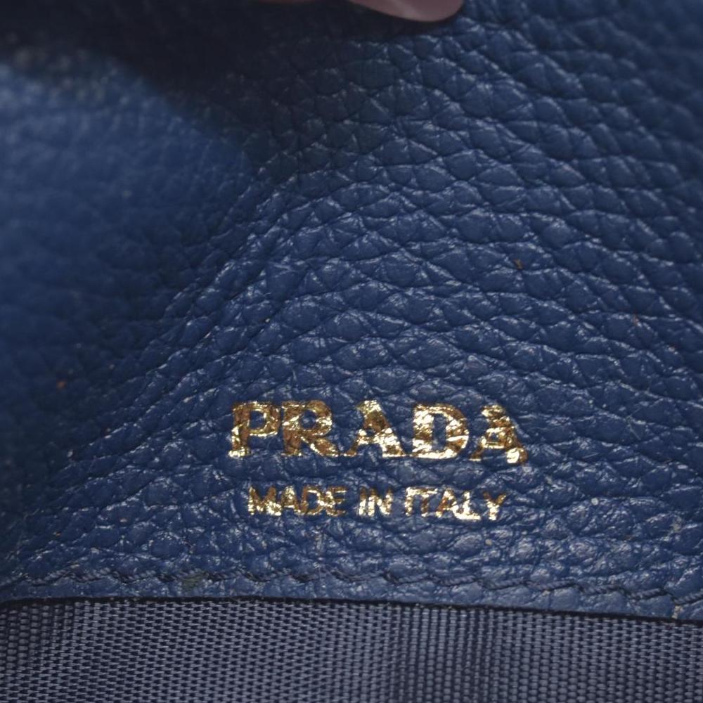 $725 Prada Zip Card Holder Pebbled Leather Blue CONSIGNMENT