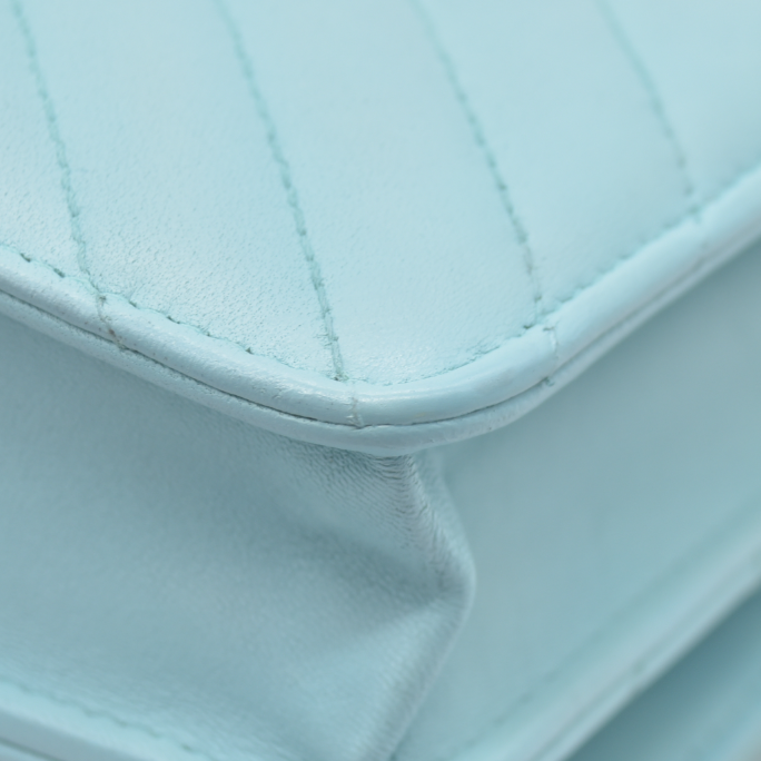 $3800 Chanel Trendy Chevron Wallet On A Chain Quilted Front Flap Turquoise 2019