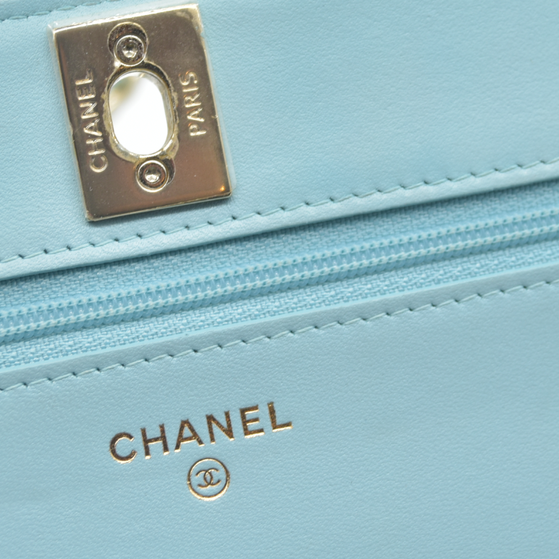 $3800 Chanel Trendy Chevron Wallet On A Chain Quilted Front Flap Turquoise 2019