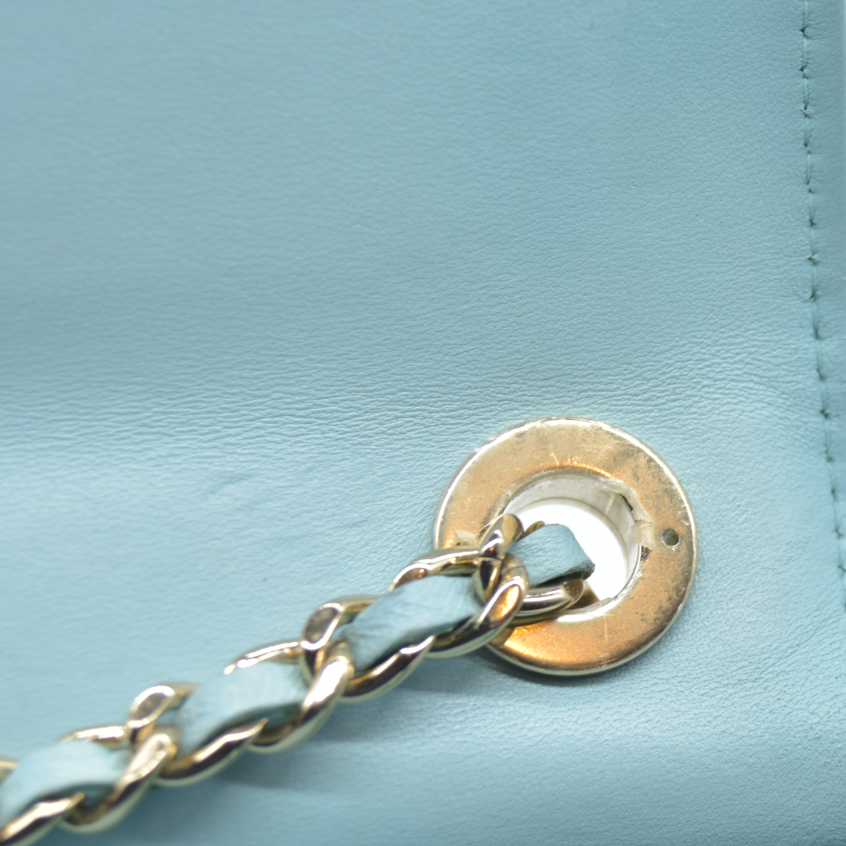 $3800 Chanel Trendy Chevron Wallet On A Chain Quilted Front Flap Turquoise 2019