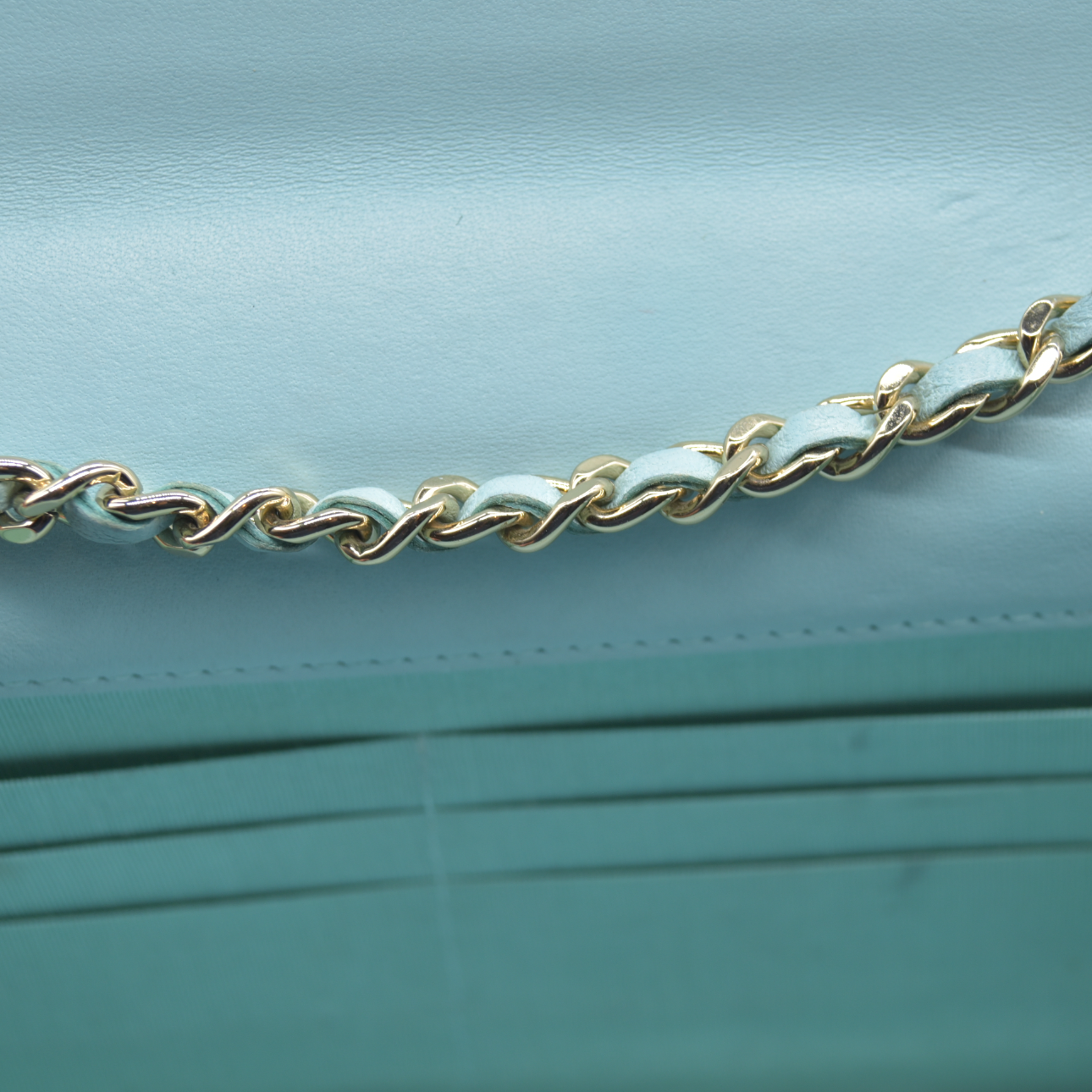 $3800 Chanel Trendy Chevron Wallet On A Chain Quilted Front Flap Turquoise 2019