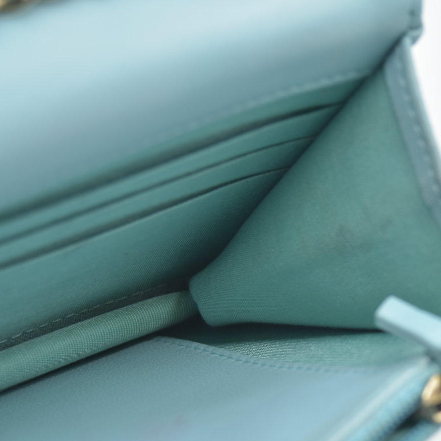 $3800 Chanel Trendy Chevron Wallet On A Chain Quilted Front Flap Turquoise 2019