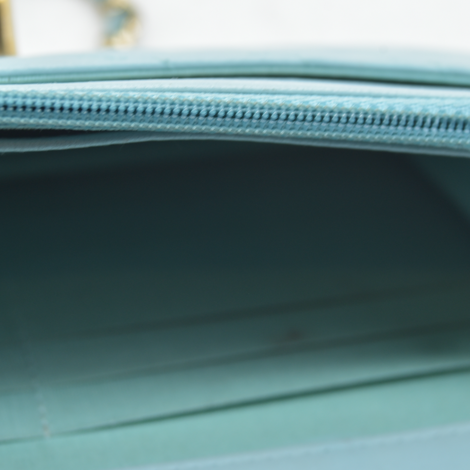 $3800 Chanel Trendy Chevron Wallet On A Chain Quilted Front Flap Turquoise 2019