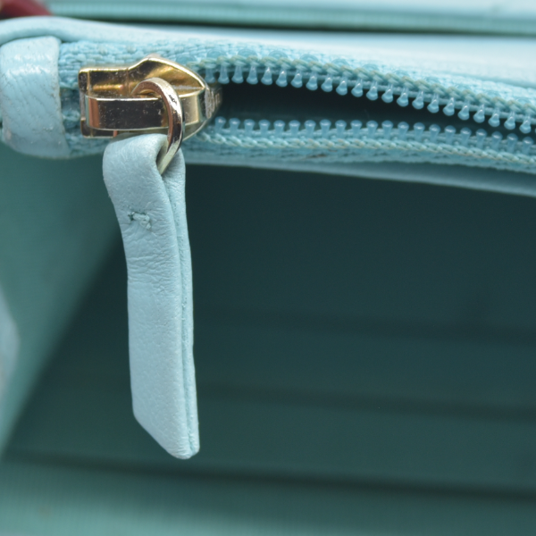 $3800 Chanel Trendy Chevron Wallet On A Chain Quilted Front Flap Turquoise 2019