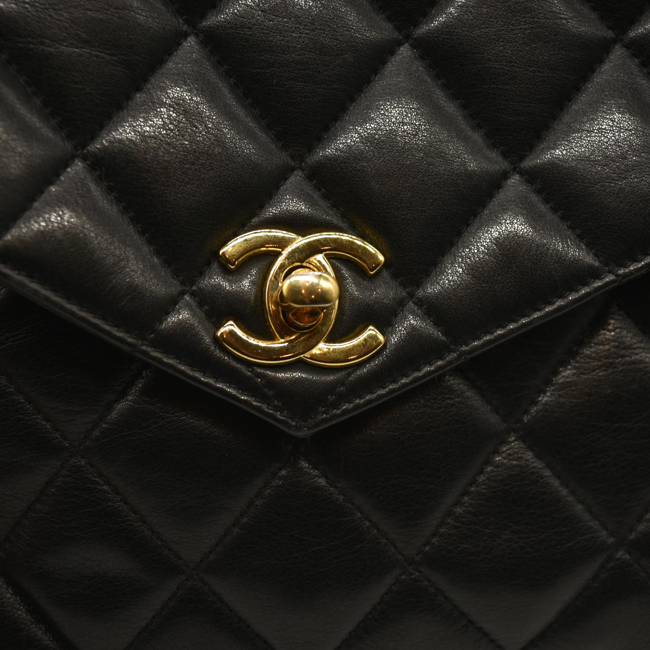 Chanel  Lambskin Diamond Stitch Envelope Single Flap Black