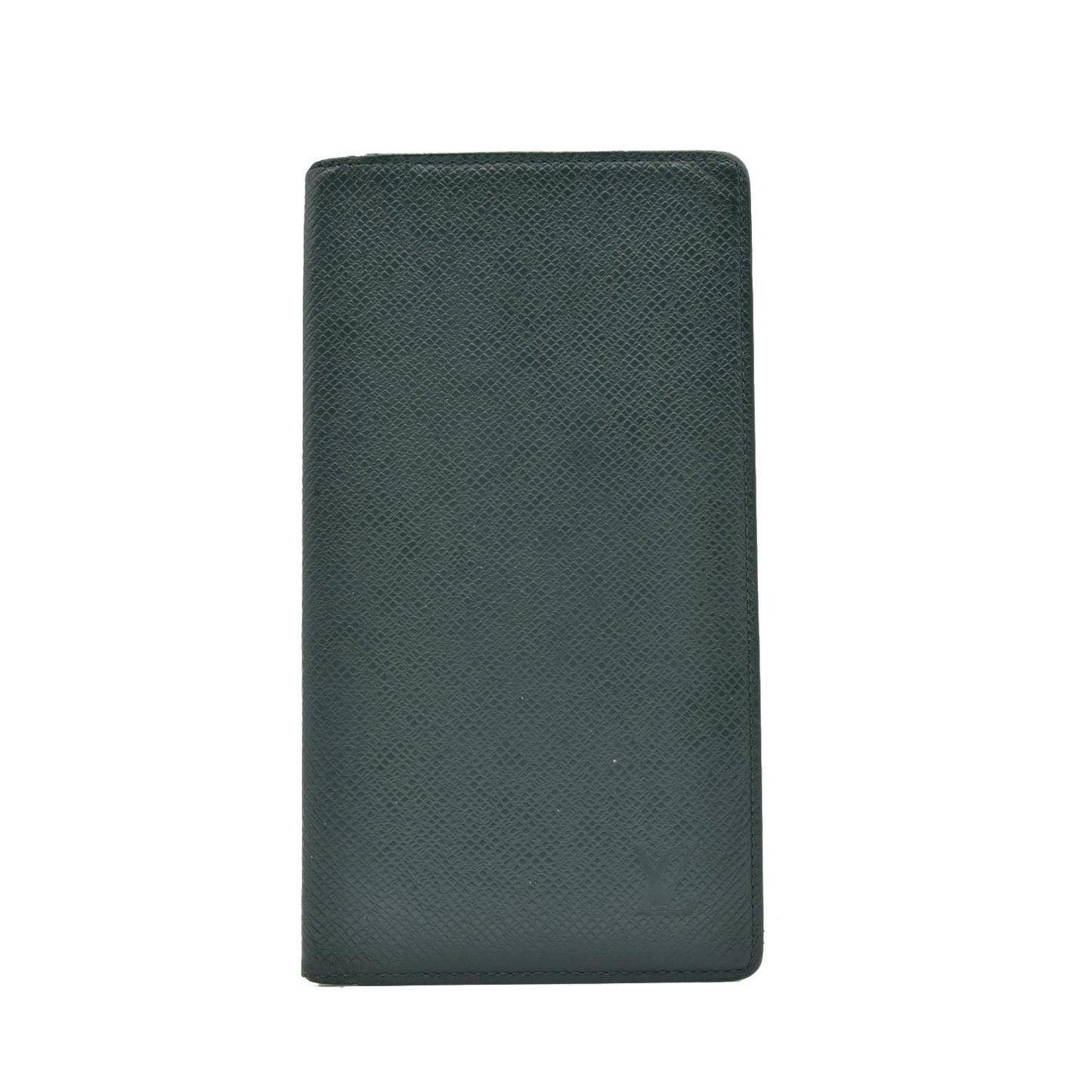 $810 1995 Louis Vuitton Taiga Brazza Wallet Dark Green MI0985 CONSIGNMENT