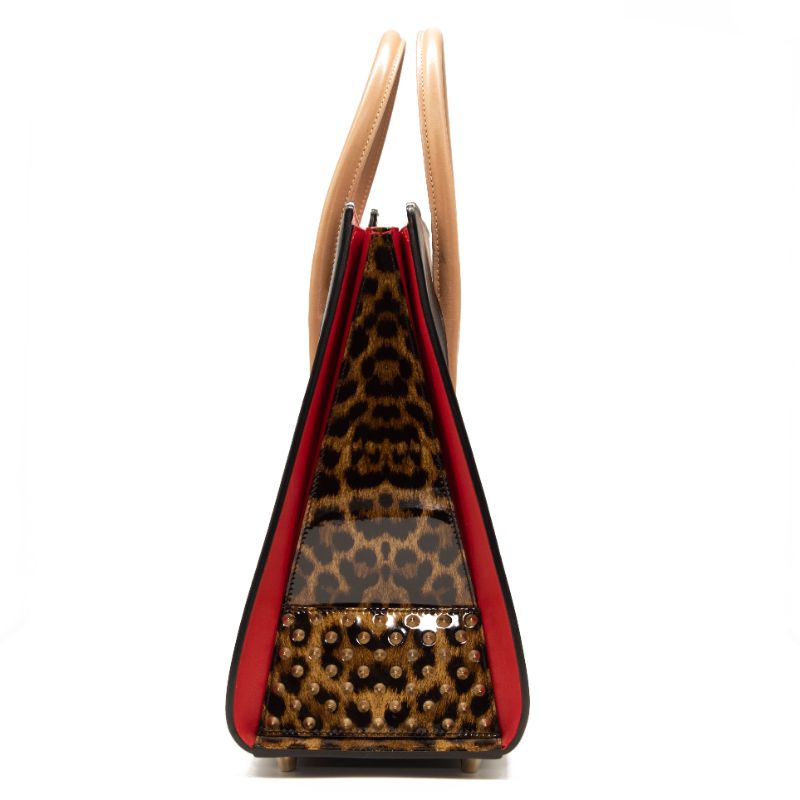 Christian Louboutin Calfskin Patent Leopard Spiked Large Paloma Black