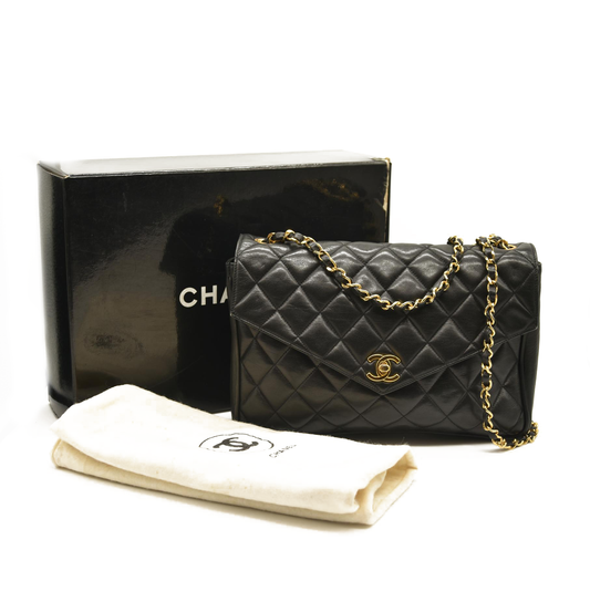 Chanel  Lambskin Diamond Stitch Envelope Single Flap Black