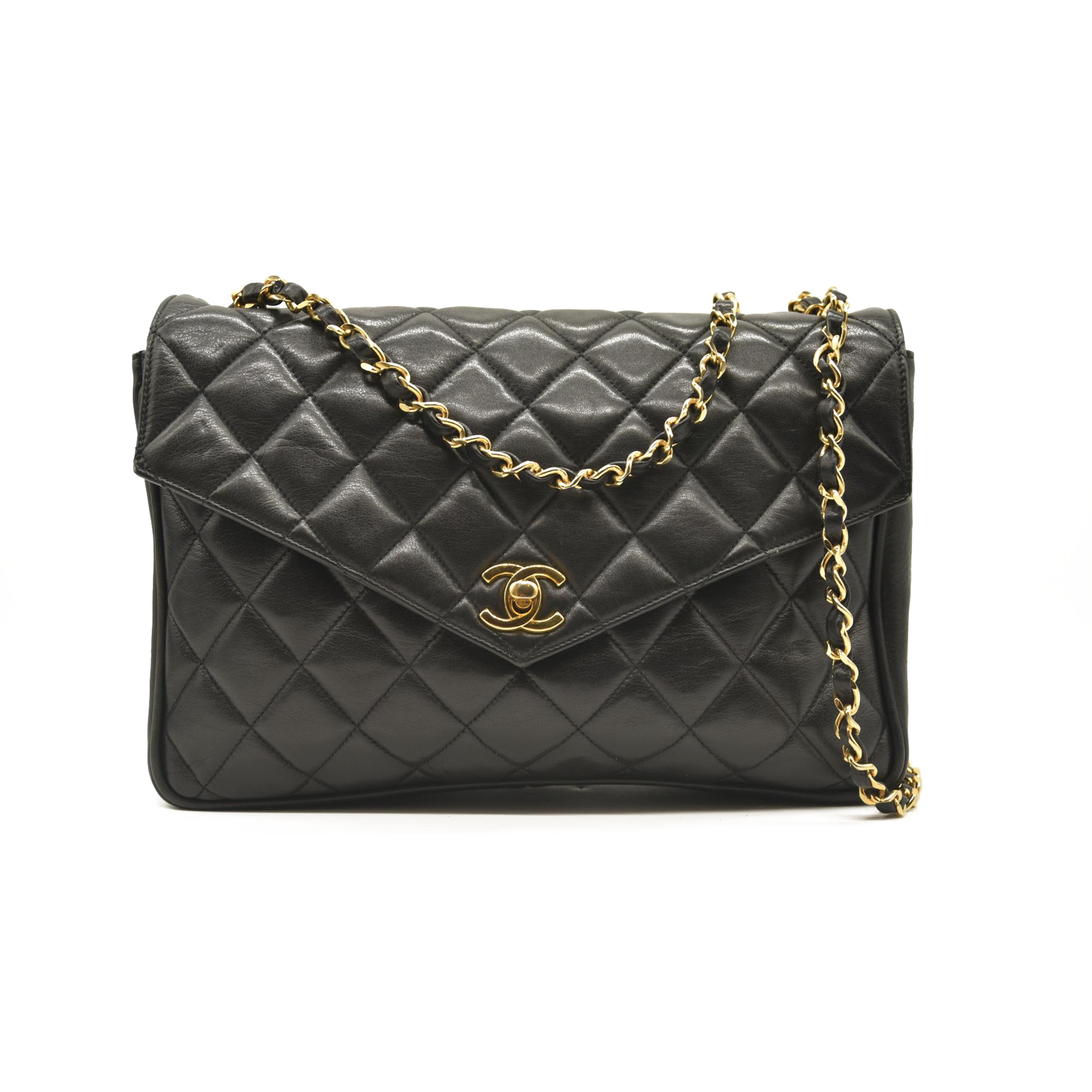 Chanel  Lambskin Diamond Stitch Envelope Single Flap Black